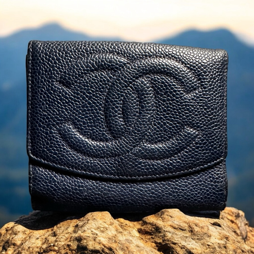 Chanel Blue Caviar Leather Small Snap Wallet - Picture 1 of 12
